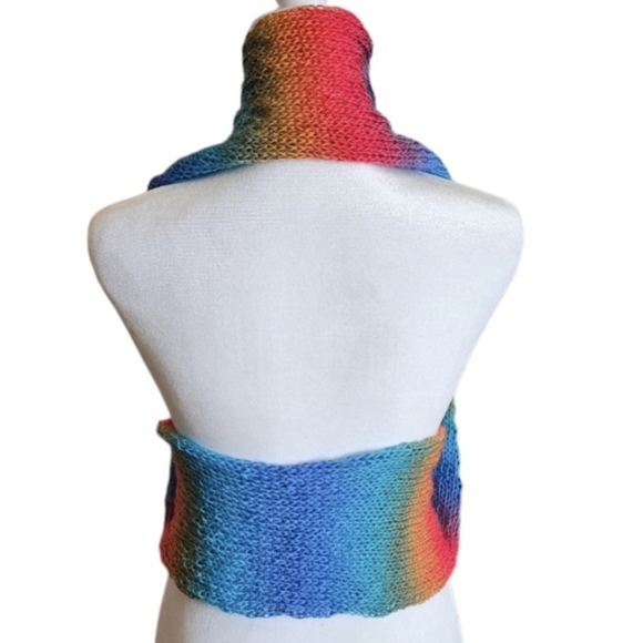 Hand knit Rainbow Crochet Magic Ball Wrap Handmade Multiway Scarf Hat Shaw Vest - Picture 13 of 17